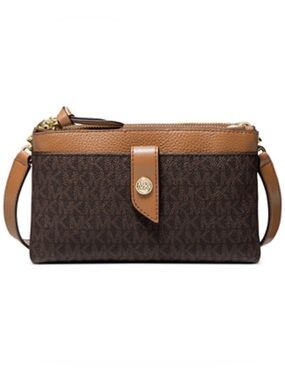 Michael Kors Brown and Tan Signature Logo Crossbody